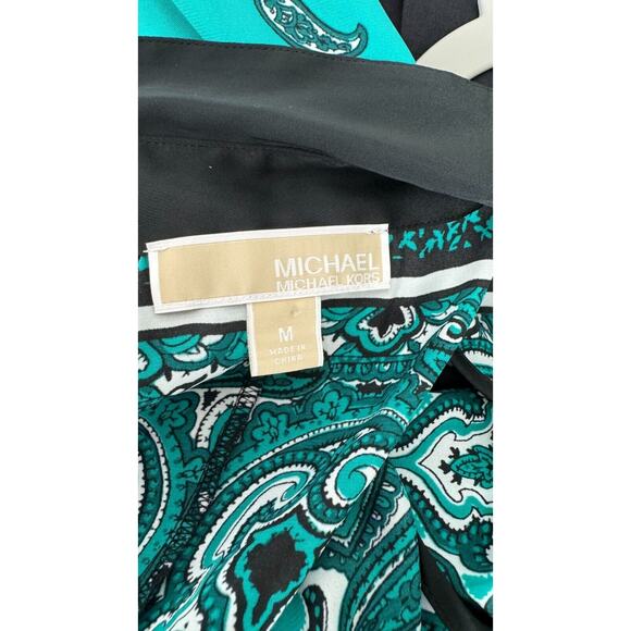 Michael Kors Green Paisley Bandana Romper Sleeveless Button Up Collared Womens M - Picture 10 of 11